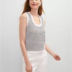 Ann Taylor Striped Metallic Knit Sweater Vest Top White Silver Petite MP